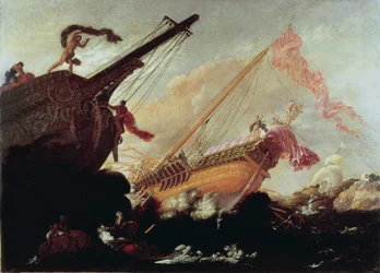 Galeones naufragados en una costa rocosa